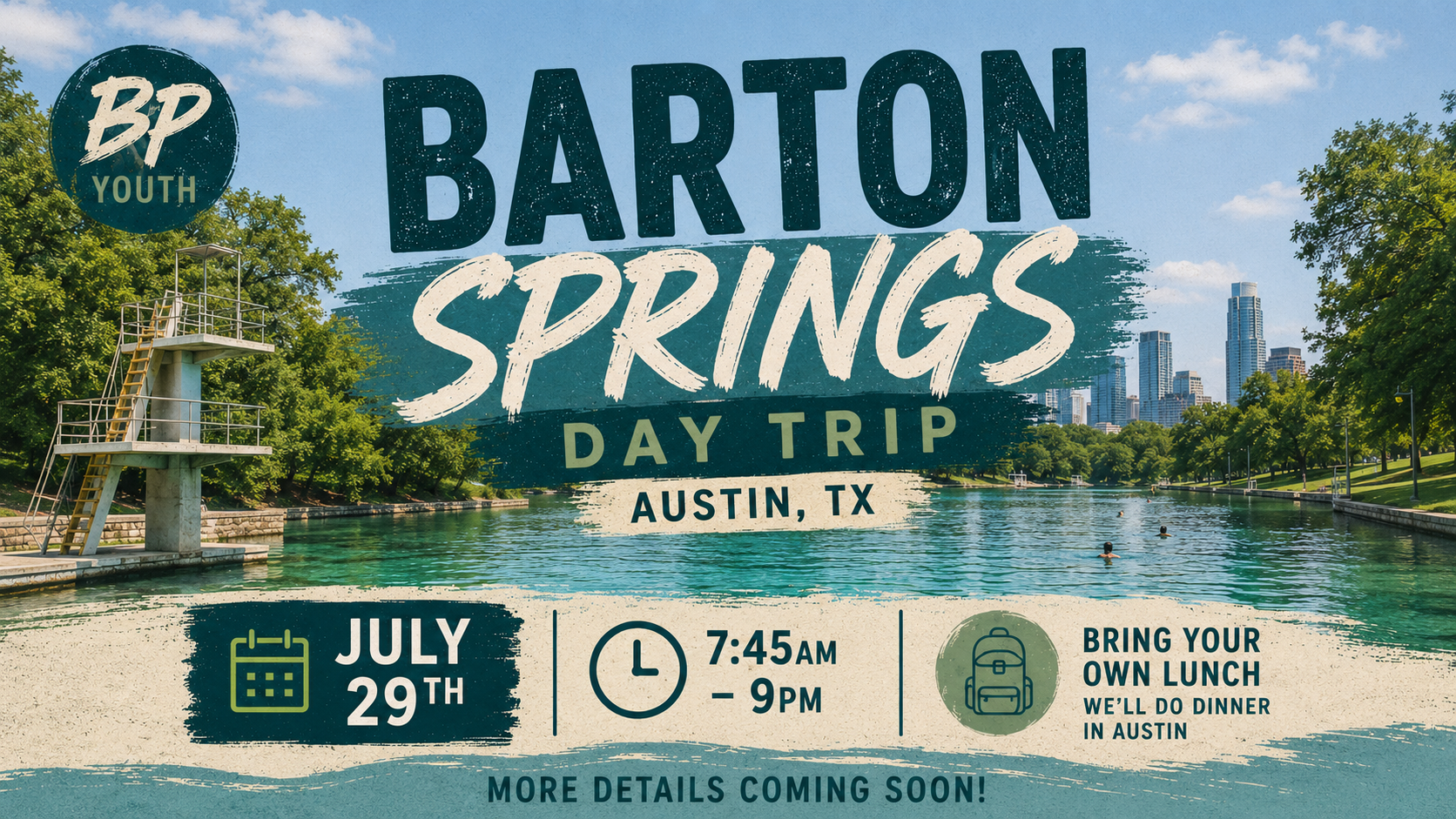 BP Youth | HS Barton Springs Day Trip flyer